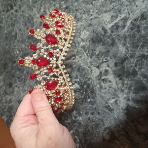 Elegant Gold and Red Crystal Tiara